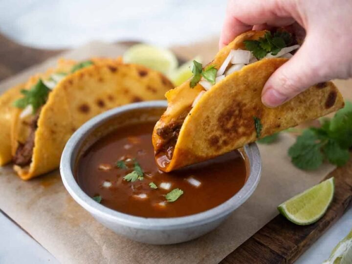 dipping taco in consome